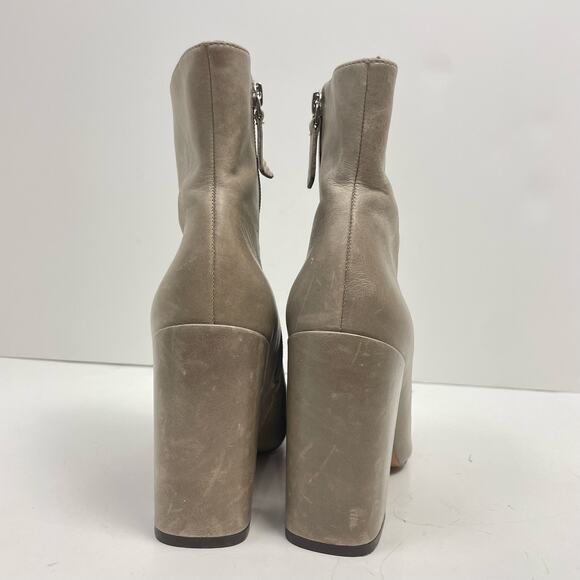 Gianni Bini | SZ 7 Beige Grey Leather Block Heel Mid Calf Heeled Boot Booties - Picture 4 of 10
